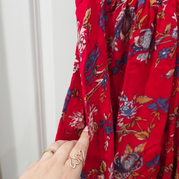 Lucky Brand Short Sleeve Vneck Mini Red Floral Dress, Tie Back, With Pockets - Picture 11 of 12